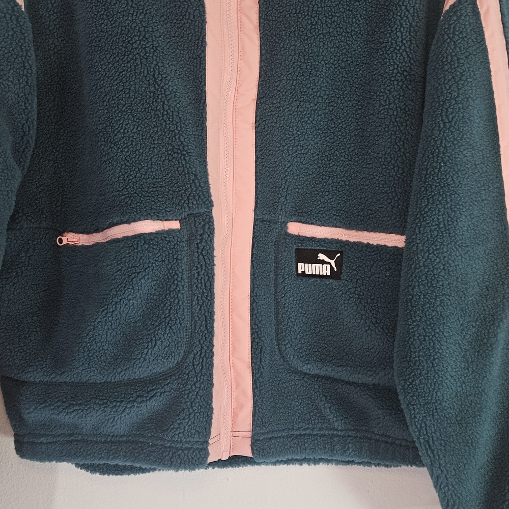 Puma Women's Teddy Jacket in Dark Teal and Light Pink - Picture 7 of 14